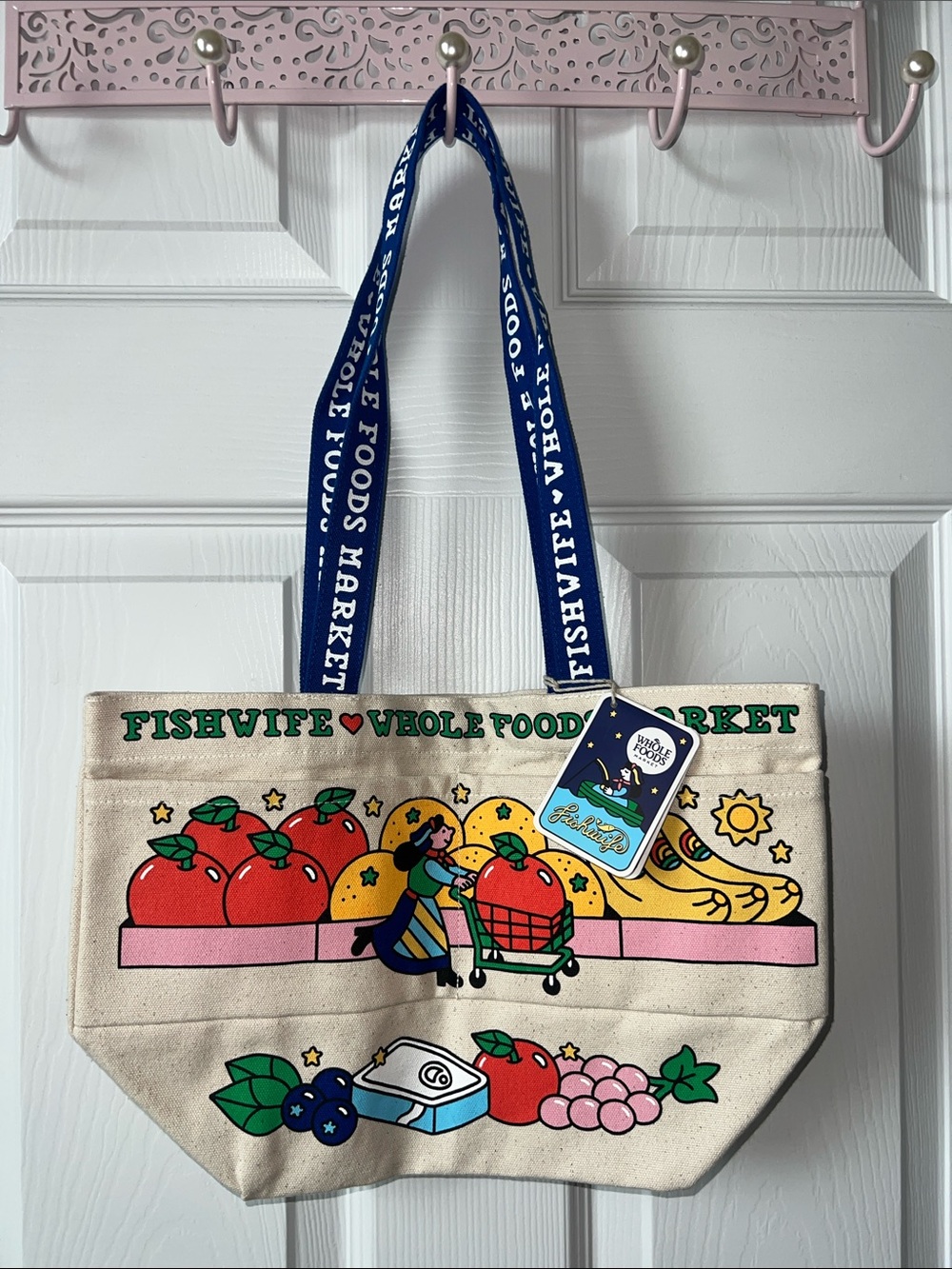 Canvas Tote in Natural with Navy Straps